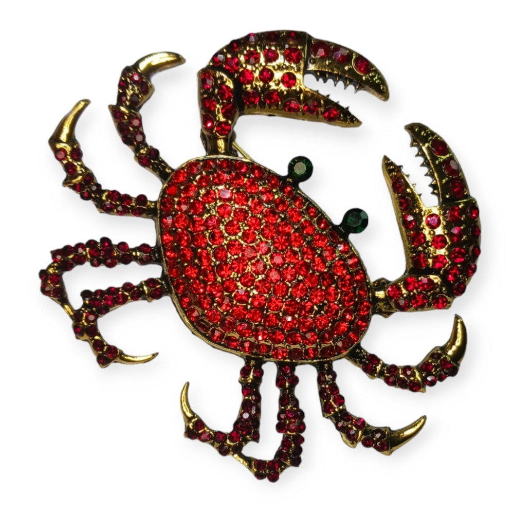 Heidi Daus Red Crystal Crab Bling Brooch